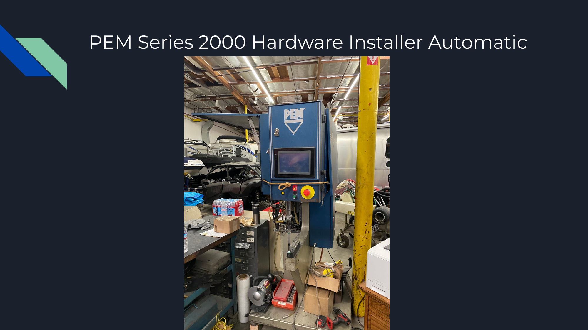 PEM Series 2000 automatic hardware installer pressing inserts into sheet metal