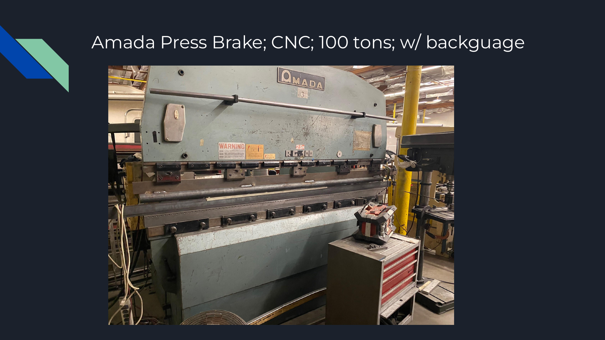 Amada 100-ton CNC press brake for metal forming, Simi Valley