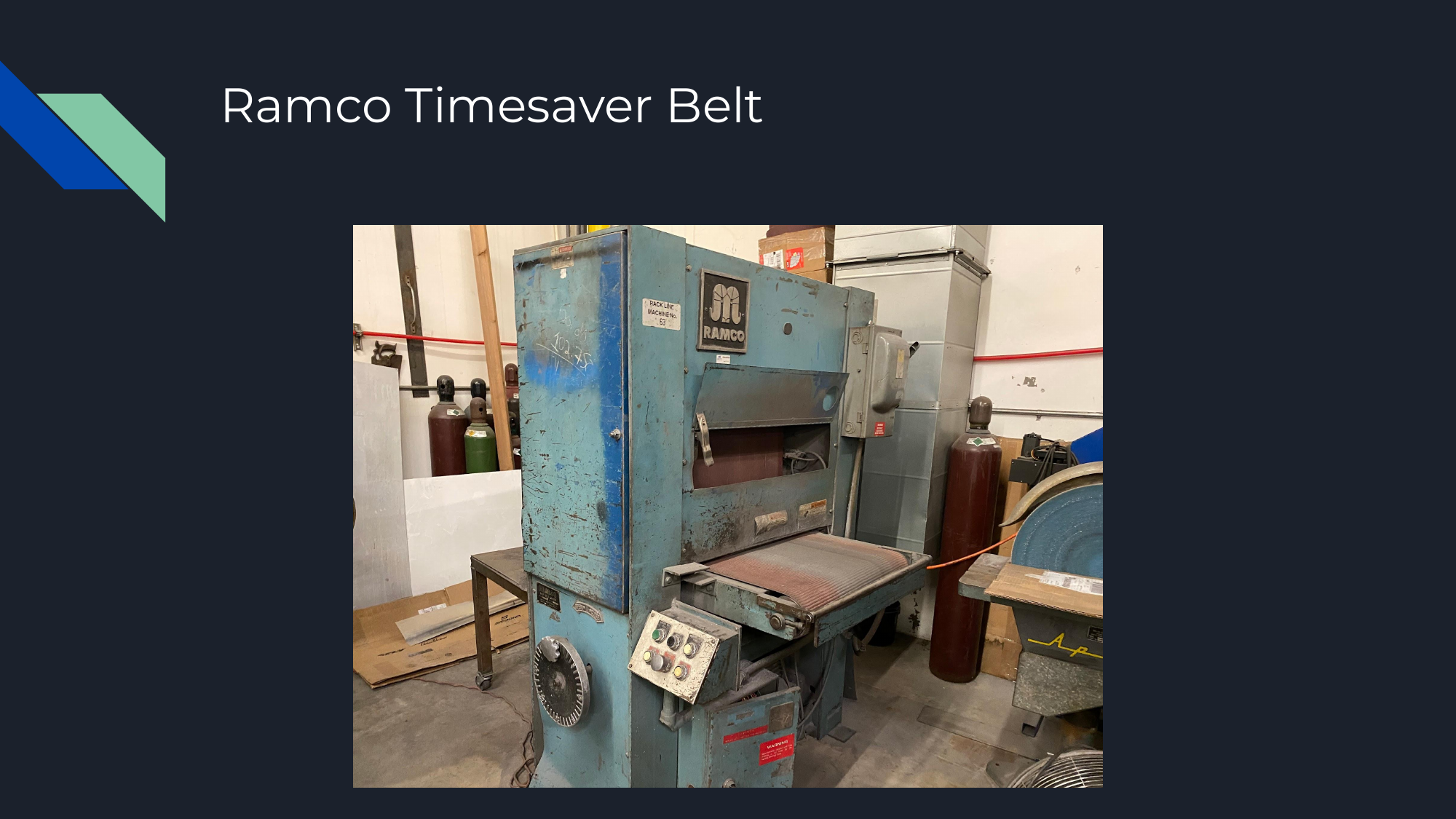 Ramco Timesaver wide-belt deburring machine for clean metal edges